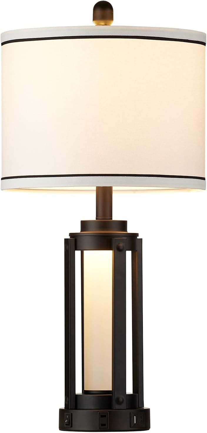 Industrial Table Lamps Set of 2, Farmhouse Beside Lamp with USB A+C Charging ...