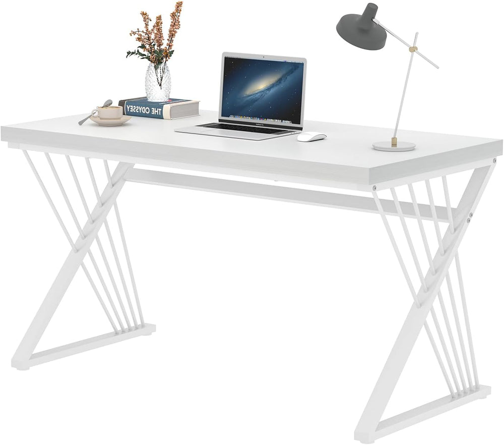 FOLUBAN White Desk, Modern Wood and Metal Computer Desk for Home Office, Simp...