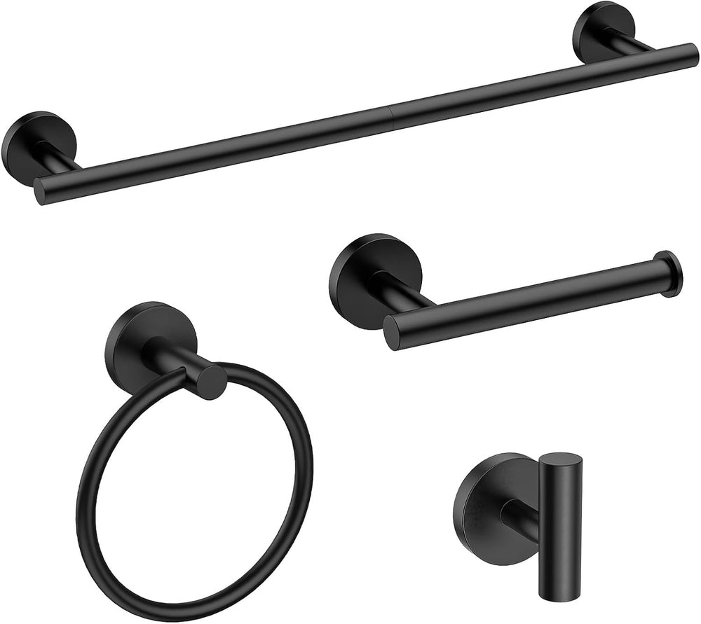 USHOWER 4PCS Matte Black Bathroom Accessories Set, 18-Inch Towel Bar Set