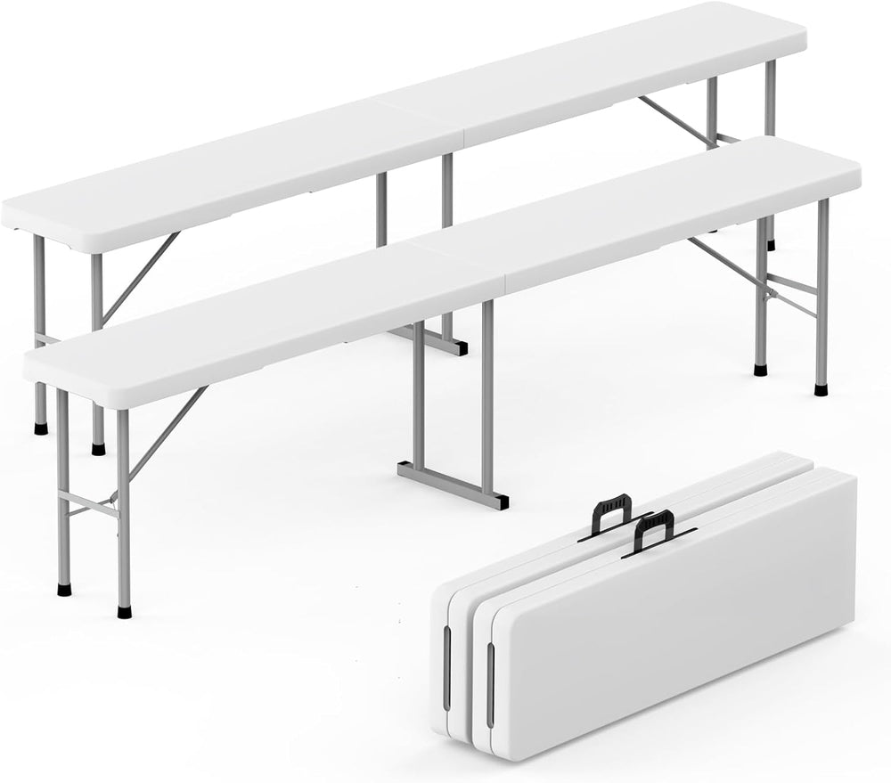 Folding Bench 6 ft, 2Pcs Foldable Plastic Bench with Handle & HDPE Tabletop