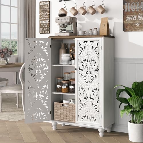 JOINICE 47" Tall Accent Cabinet with Doors & Storage for Living Room,White