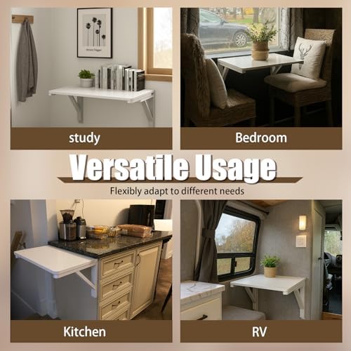 MM MELISEN Wall Mounted Folding Table, 29.5"L x 19.6"W, White, Space-Saving Design