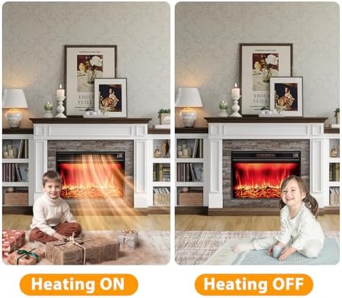 Naice 80" Electric Fireplace with Mantel Fireplace TV Stand for Living Room | Entertainment Center with 30in Realistic Flame Fireplace Heater and Reallike Stacked Stone Surround, White&Brown
