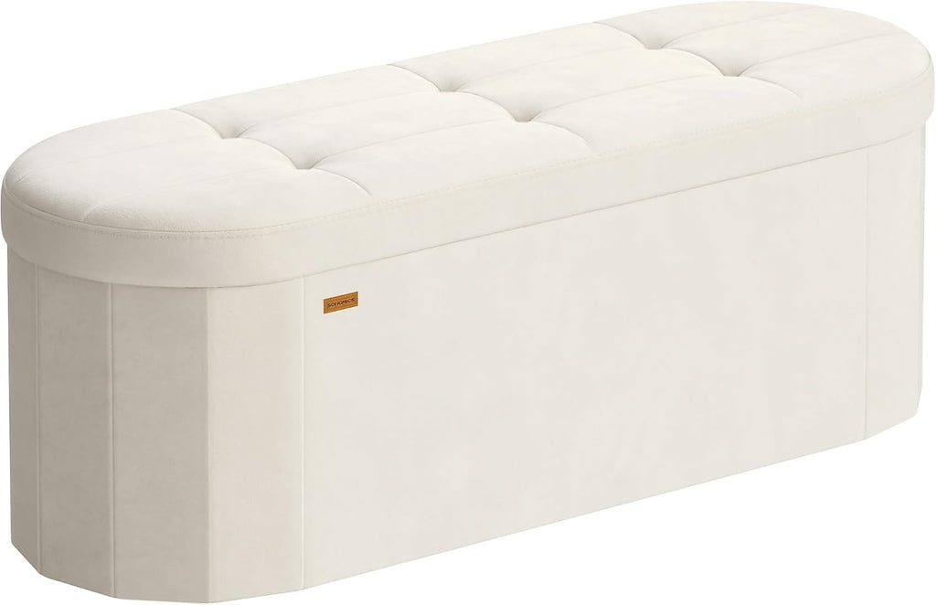 SONGMICS Folding Ottoman with Storage, Oval Bench, Velvet Fabric | For Living Room, Bedroom, 43.3 x 15 x 15 Inches, Cappuccino, MINOTA Collection ULSF297LH01