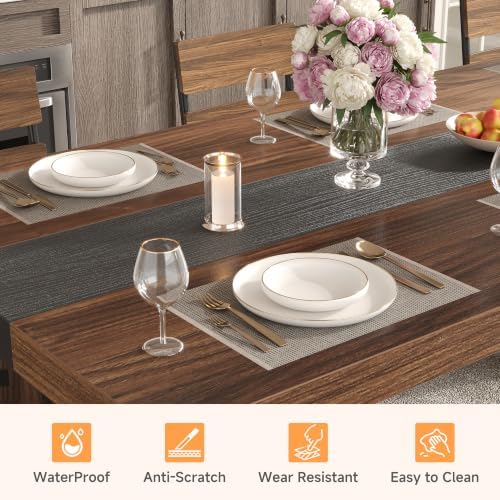 Industrial Dining Table for 6-8 People, 71" Large Long Wooden Kitchen Table with Sturdy Metal Frame & Brown Finish, Rustic Style Rectangular Dinner Table for Dining Room, Kitchen (Reddish Brown )