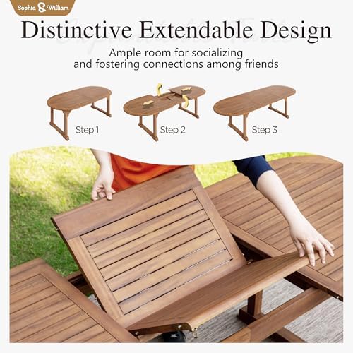 Sophia & William Outdoor Dining Set for 6, Expandable Acacia Wood Table