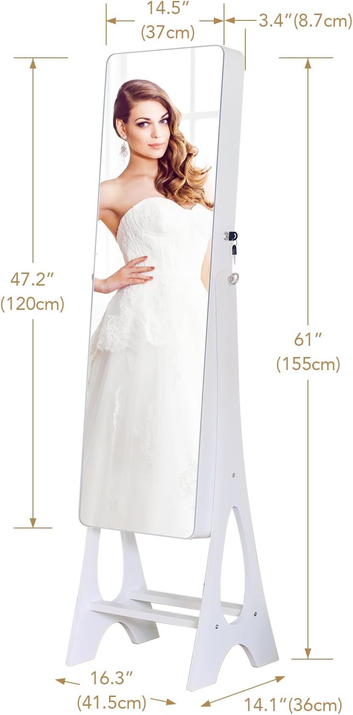 Full Length Mirror Jewelry Armoire Cabinet Standing Organizer