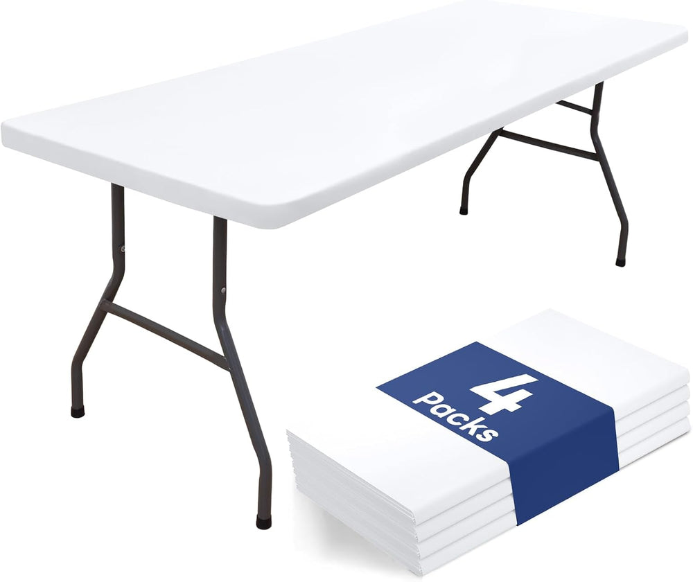 homing 4 Packs 6 Foot Rectangle White Elastic Fitted Table Cloth
