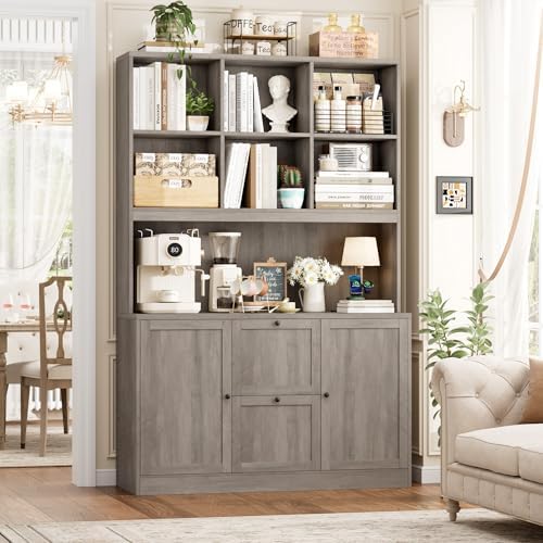 HIFIT 72'' Tall File Bookcase with Outlet & Printer Stand, 2 Filing Drawers