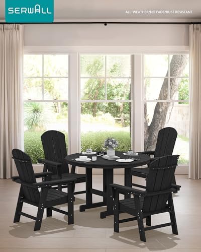 SERWALL 5-Piece Patio Dining Set, 45" Table & 4 Adirondack Chairs, Black