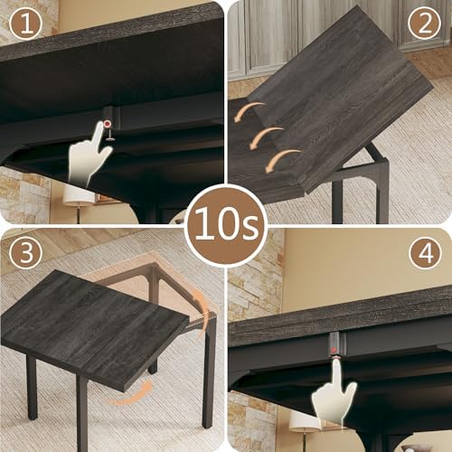HUAHUU Dining Table Set for 4, Extendable Kitchen Table Cushion Chairs Set of 4, Rectangle Dining Table with Metal Frame & MDF Board, Folding for Small Apartment Saving Space, Gray