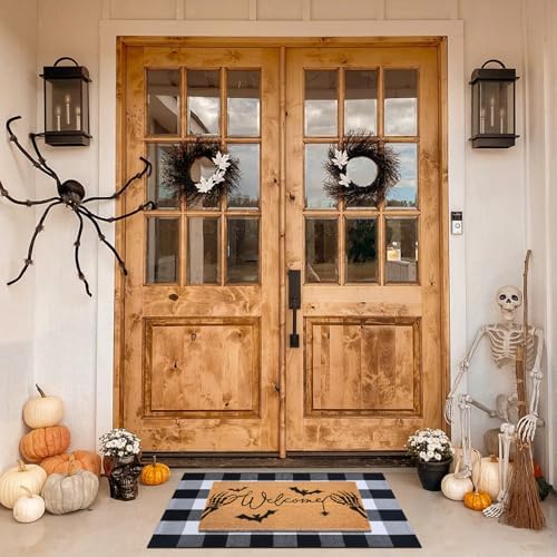 Halloween Welcome Door Mat Combo Set, Skeletal Hand Coco Coir Doormat -28&quo...