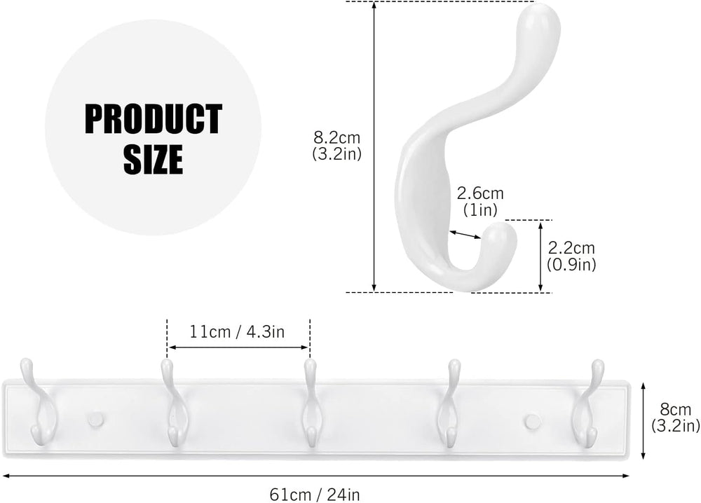 Badiano Heavy Duty Wooden Coat Rack, Wall-Mounted Organizer, 24 Inch, White