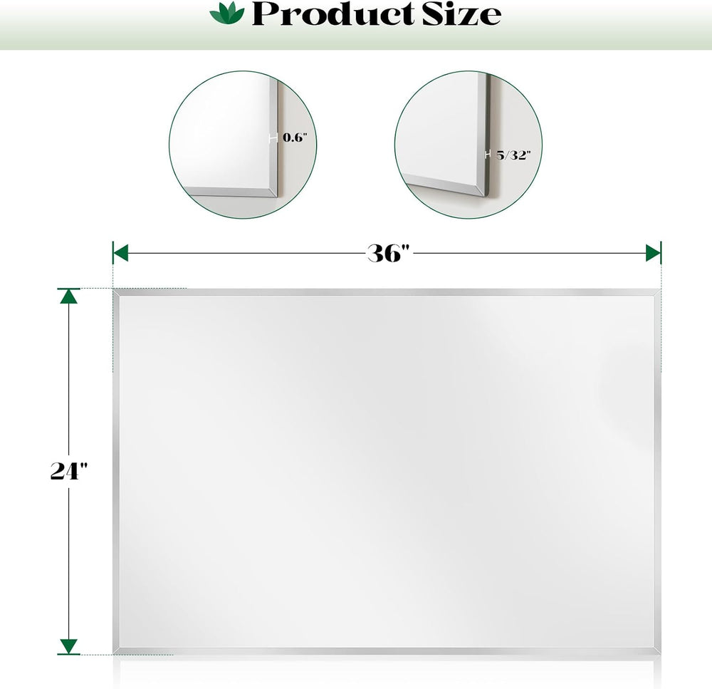 Beveled Wall Mirror, 24"x36" Frameless Bathroom Mirror