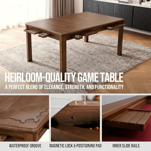 63" Solid Wood Board Game Table for Gaming/Dining, Removable Top