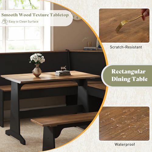 AMERLIFE 3-Piece Corner Dining Set with Hidden Storage, Black Oak