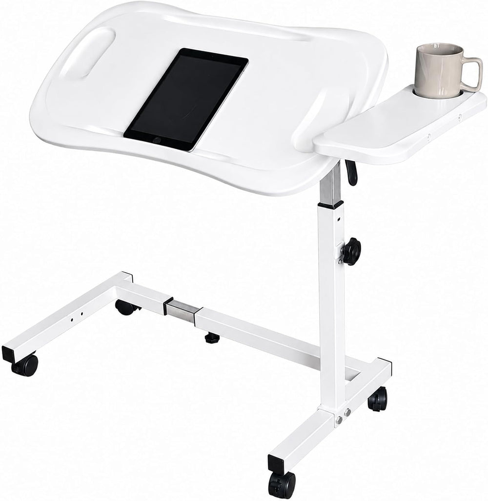 Large Table for Bed with Plastic Tabletop, Over Bed Table with Wheels, Adjust...