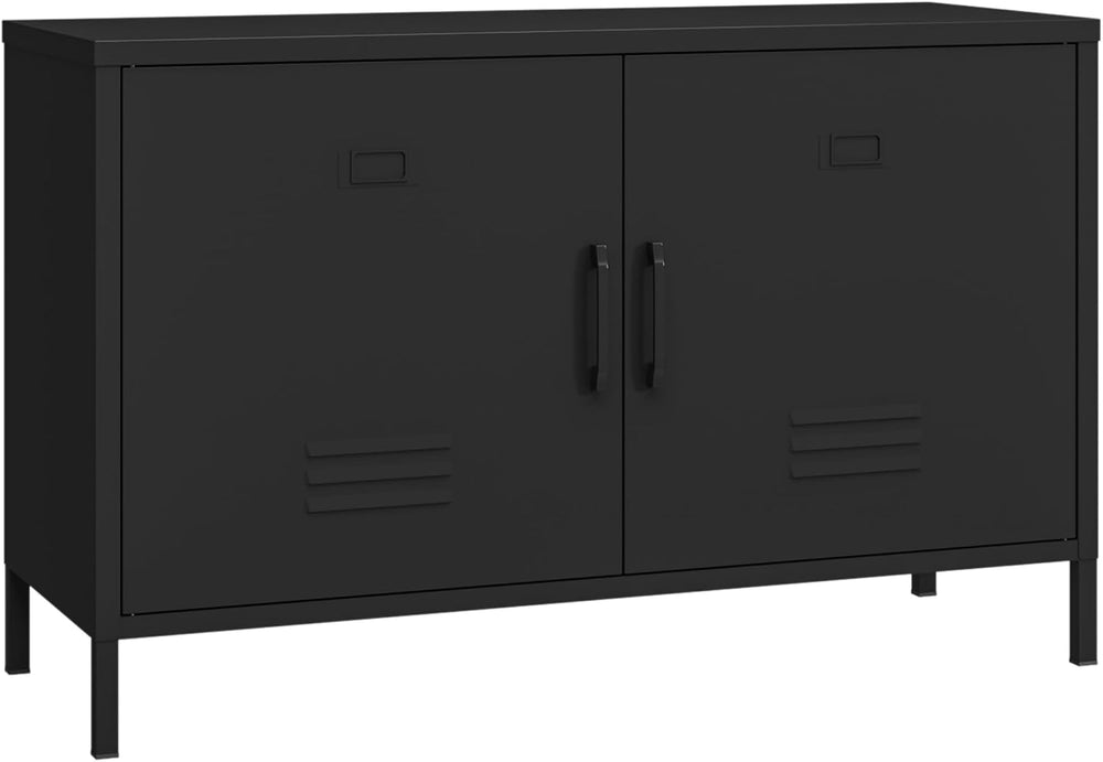 2 Door Steel Accent Cabinet,Black Metal Storage Cabinet with Adjustable Shelf...