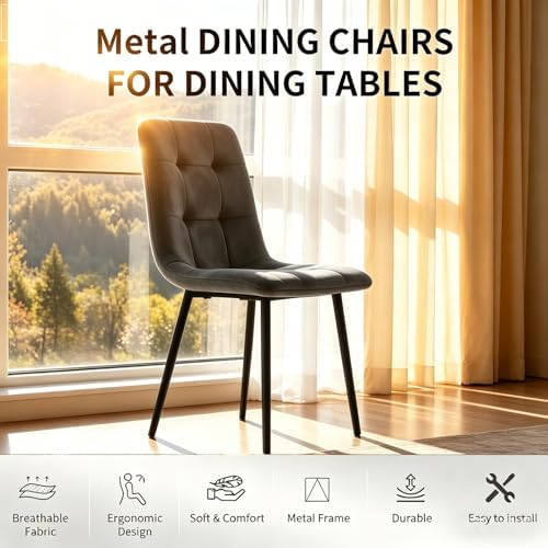 Velvet Dining Chairs Set of 4,Upholstered Gray Dining Room Chairs