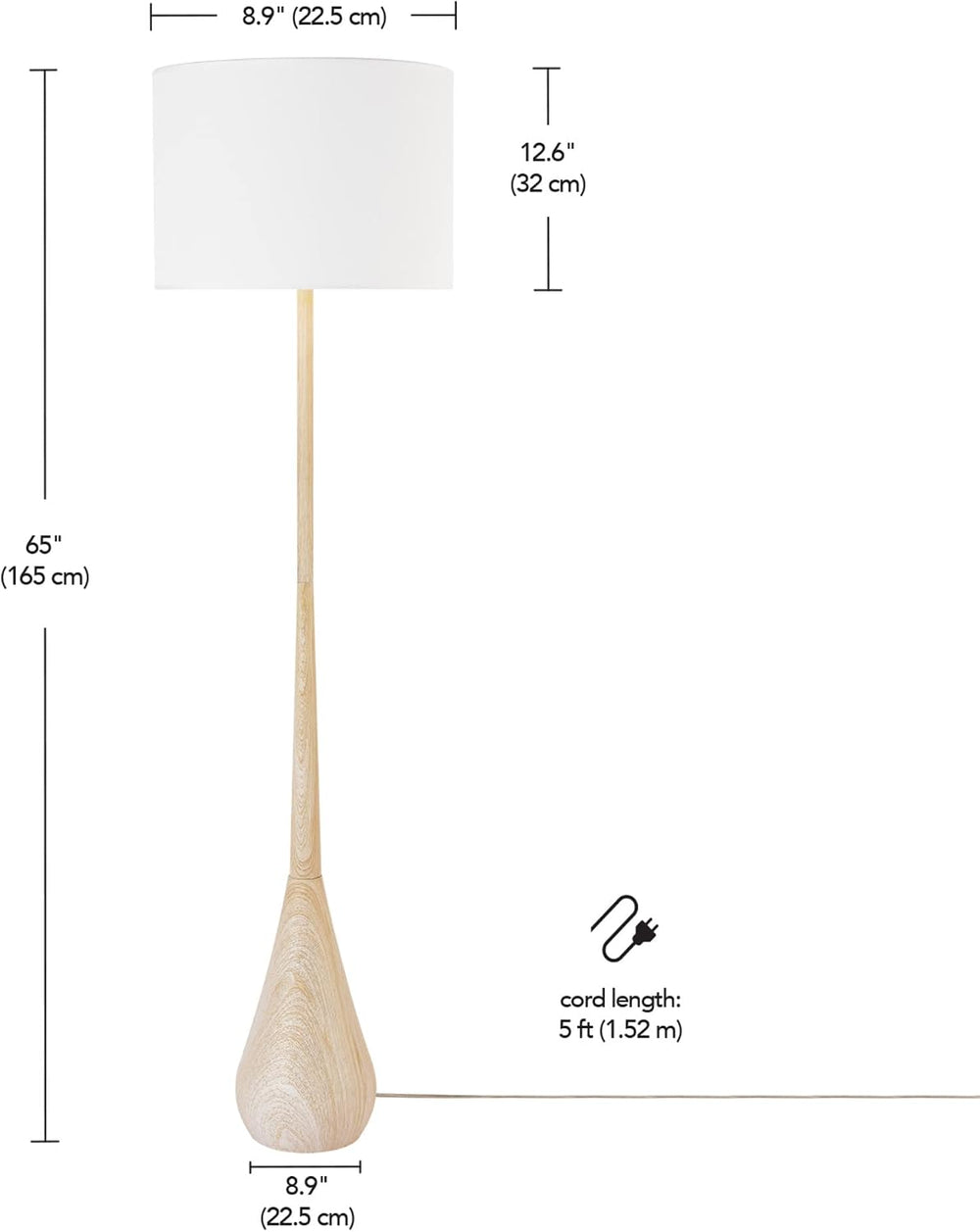 Globe Electric 65" Floor Lamp, Wood-Toned Finish, White Cotton Shade, Ja...