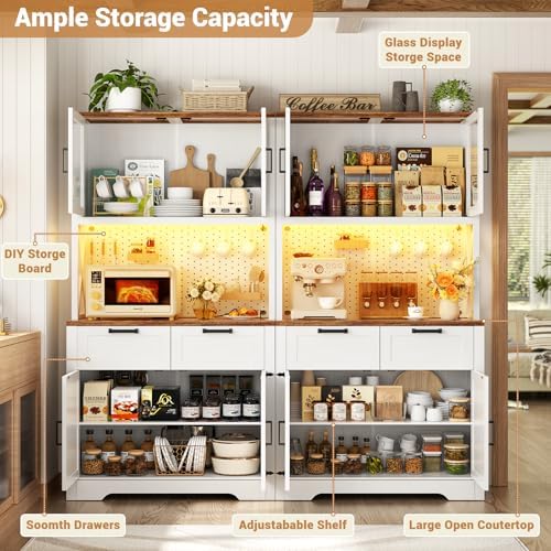Unikito 71" Kitchen Pantry Cabinet with LED Light & Outlet, Microwave Stand