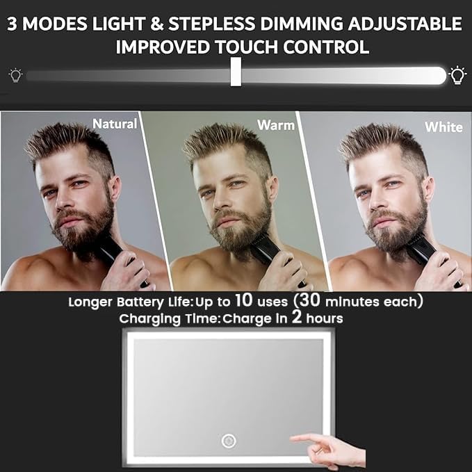 Vanexiss Rechargeable 3 Way Mirror with Lights & Hook for Self Hair Cutting