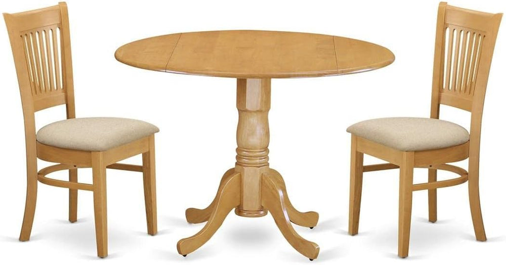 East West Furniture DLVA3-OAK-C 3 Piece Dining Set Contains a Round Dining Ro...