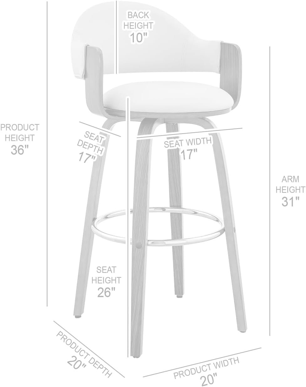 Armen Living Daxton Mid Century Modern Swivel Bar Stool for Kitchen Island Co...