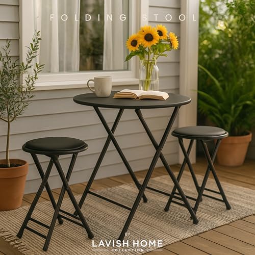 Lavish Home Folding Stool with Padded Backless Seat Set of 2, Black, 24”