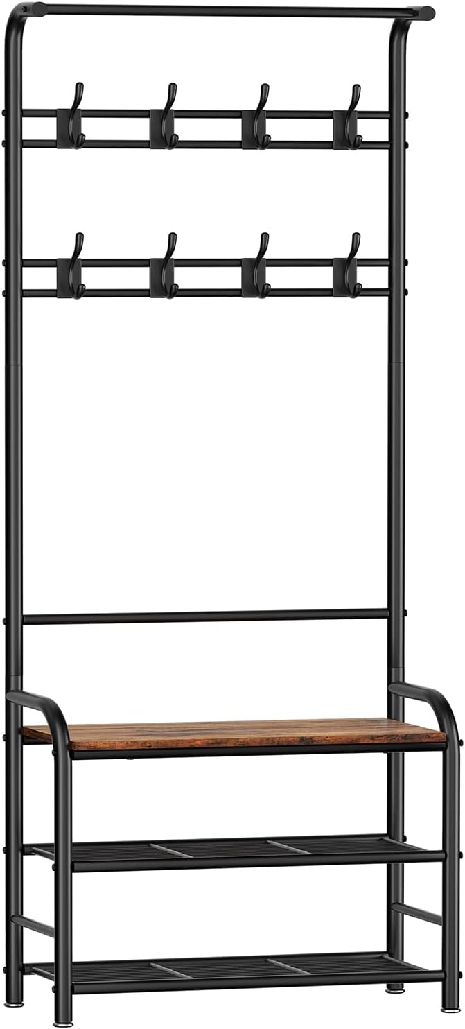 Hall Tree with Shoe Bench, 4-in-1 Entryway Coat Rack