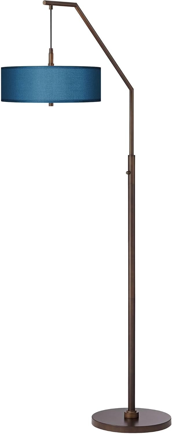 Possini Euro Design 71 1/2" Tall Blue Drum Bronze Downbridge Arc Floor Lamp
