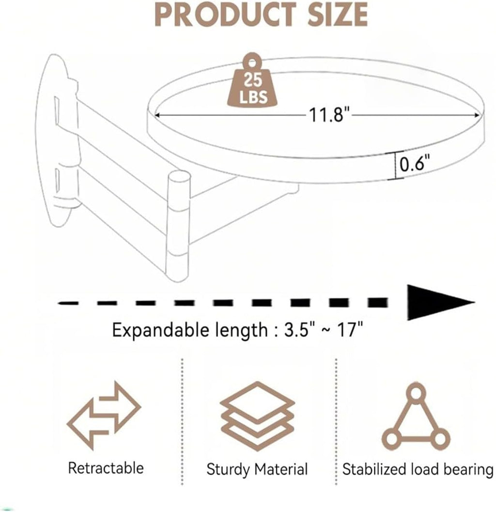 11.8-inch Retractable Wall-Mounted Folding Table with Adjustable Angle | Sofa floating table, balcony coffee table, RV folding table—multi-angle adjustable.