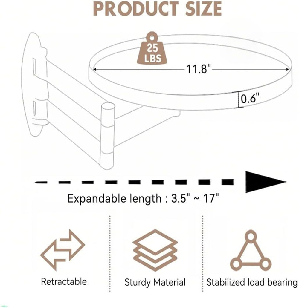 Retractable Wall Mount Folding Table, Adjustable Wall Mounted Coffee Table, B...