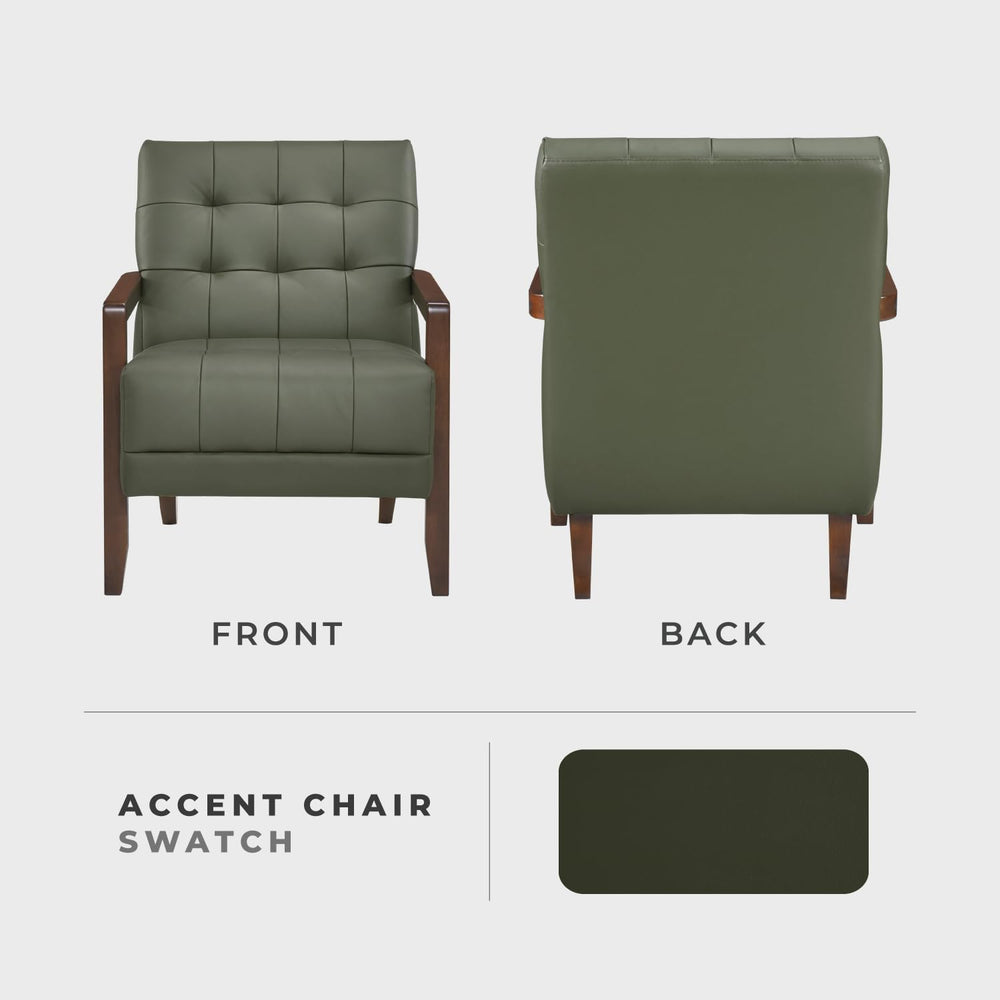 Lexicon Modern Leather Match Accent Chair,Tufted,Solid Wood Arms,Green