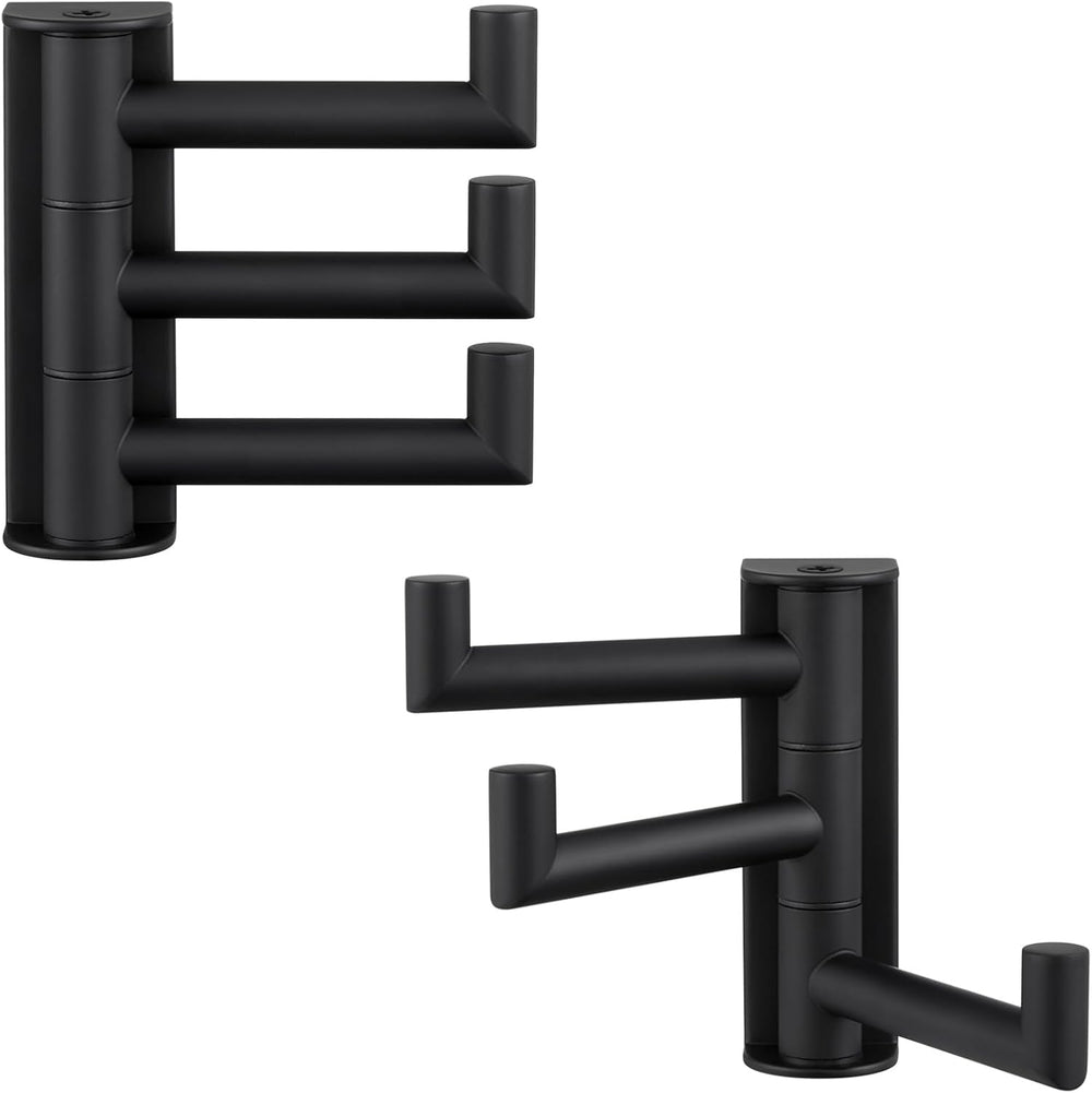 Angle Simple Swivel Towel Hooks for Bathrooms, 2 Pack Wall Hook Matte Black