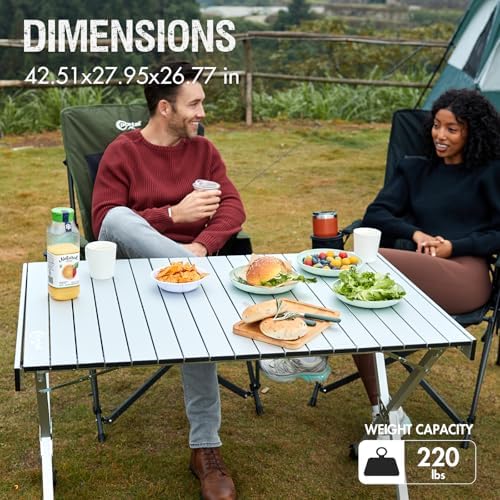 Portal Folding Camping Table with Adjustable Height,Portable Aluminum Table, Silver