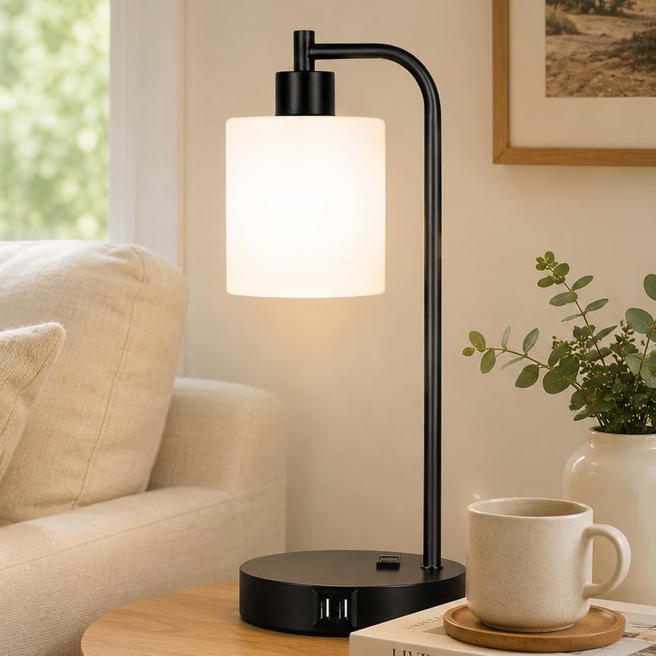 Set of 2 Industrial Touch Control Table Lamps with 2 USB Ports and AC Outlet ...