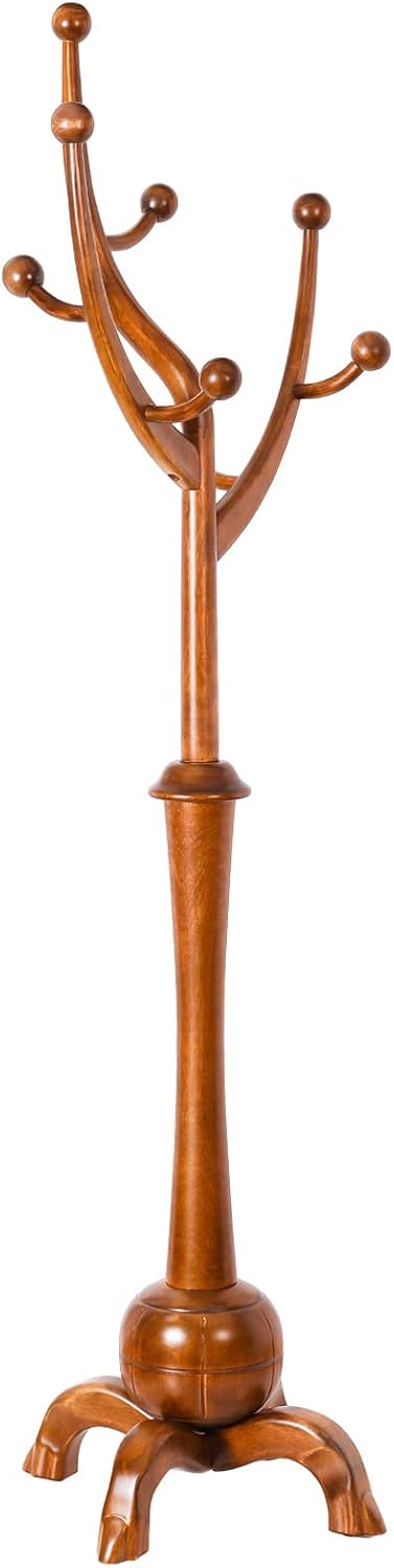 Coat Rack Freestanding Wood Coat Tree with Stable Sphere Base, Light Brown
