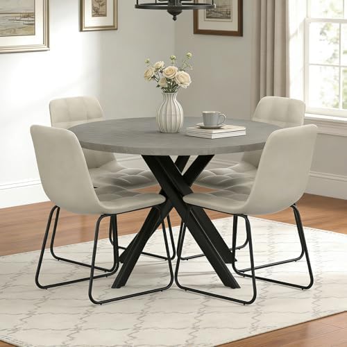 44" Round Dining Table Set for 4, Modern X-Shaped Metal Leg Table