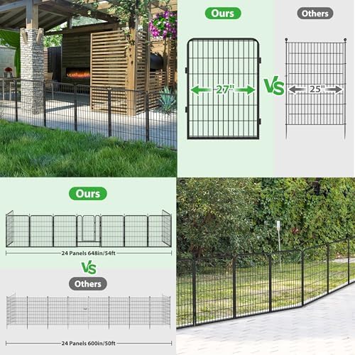Decorative Garden Fence 24 Pack Black Metal Fence Panels 40in(H) x54ft(L) wit...