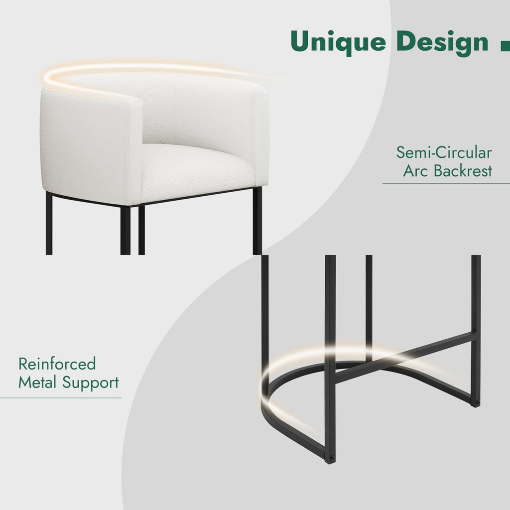 Counter Height Bar Stools Set of 4, 24 Inch Seat Height Barstools for Dining Room, Fabric Upholstered Bar Chair for Kitchen Island, Linen Counter Stools with Metal Legs, White