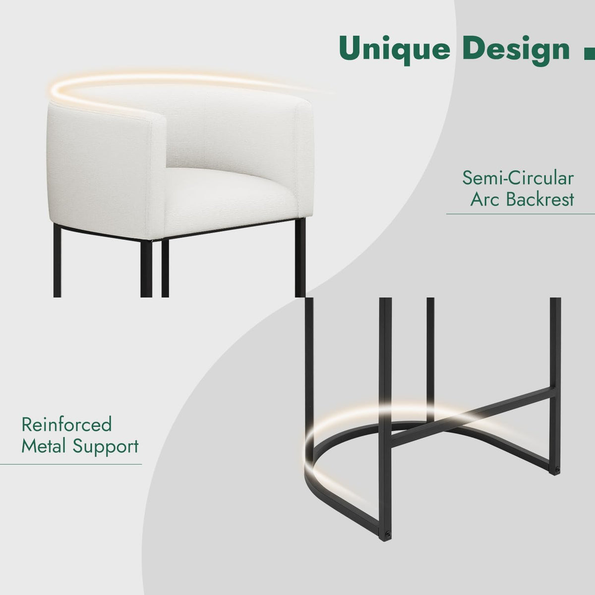 Counter Height Bar Stools Set of 4, 24 Inch Seat Height Barstools for Dining Room, Fabric Upholstered Bar Chair for Kitchen Island, Linen Counter Stools with Metal Legs, White