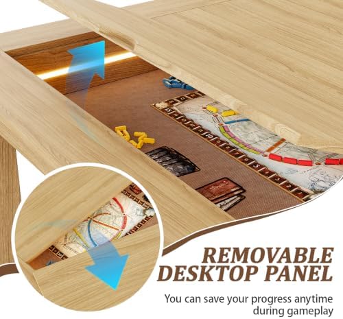Board Game Table with Led Lights,63" Dining/Gaming Table, Oak