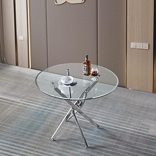 HomVent 36''Silver Round Glass Dining Table Set for 4 for Family Gathering