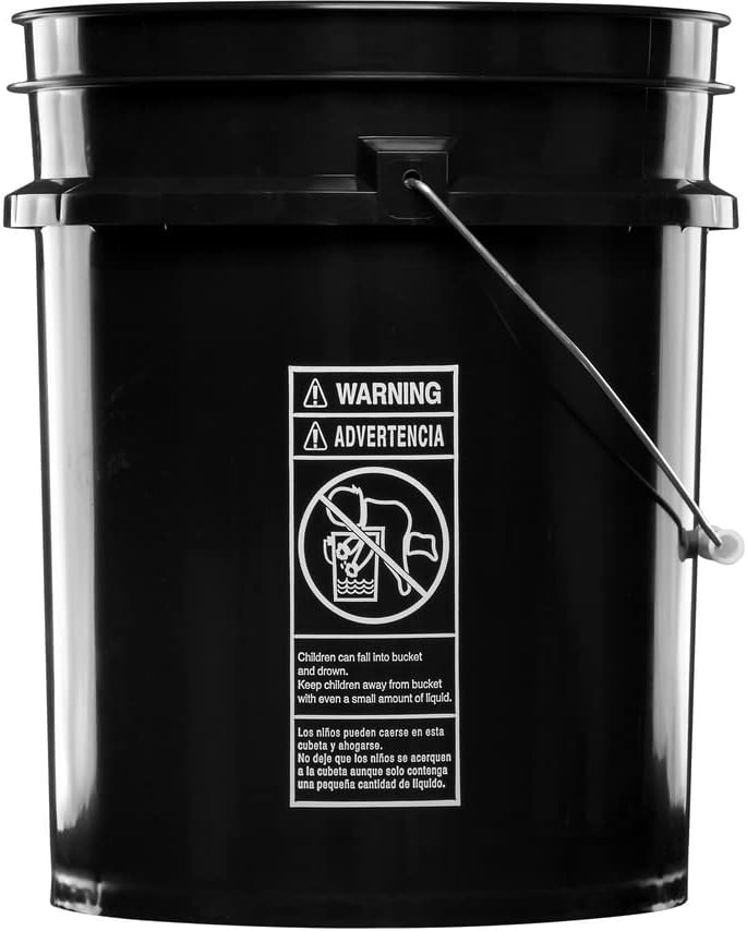 House Naturals 5 Gallon Plastic Black Bucket Food Grade BPA Free with Black S...