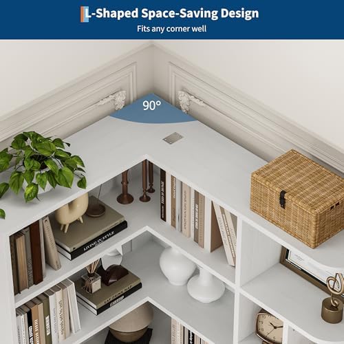 Garvee 74'' Tall Corner Bookshelf- 6-Tier Book Shelf with Drawer & Cabinet