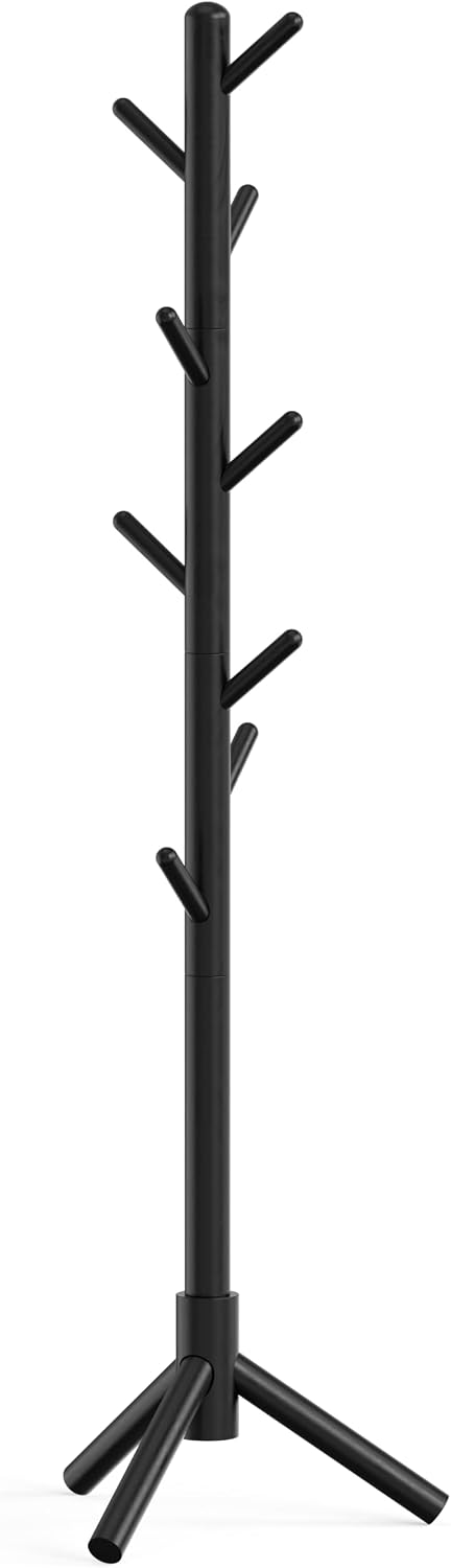 Simple Houseware Wooden Coat Rack Stand, Hall Tree with 9 Hooks, Black