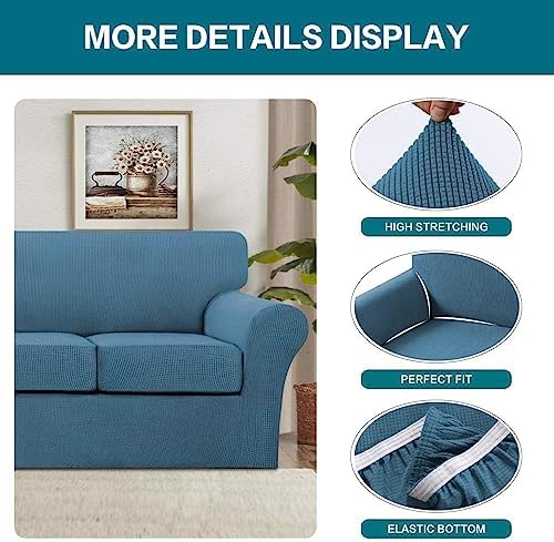 Turquoize 3 Piece Sofa Covers For 2 Cushion Couch Sofa Slipcover Soft Couch C...