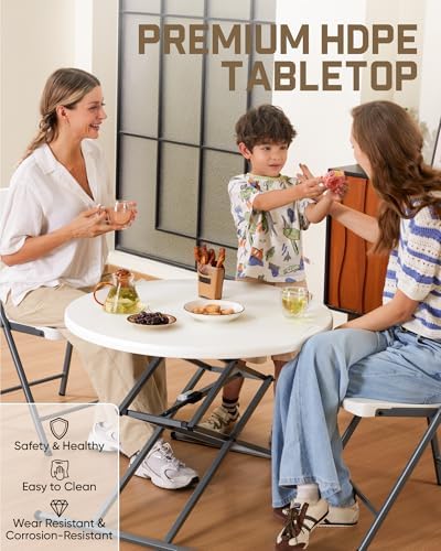 FanttikOutdoor Folding Table Round 32" Quick Adjust 4 Heights Party, Patio