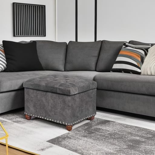 Joveco 24" Rectangular Ottoman with Storage for Living Room, Upholstered Storage Bench Foot Stool and Seat with Lift Off Lid, Coffee Table Footrest for Bedroom